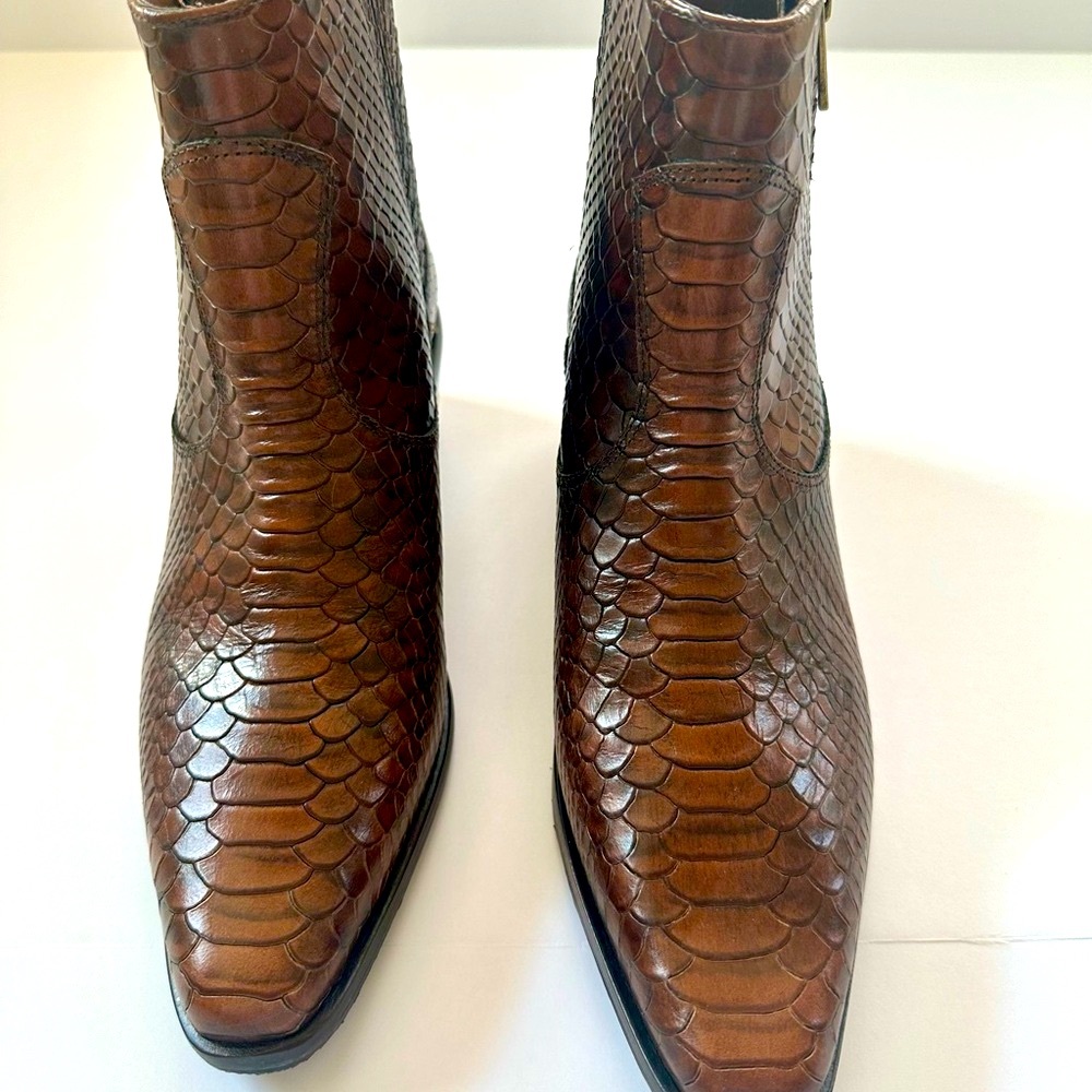 Donald J. Pliner Brown Embossed Leather Ankle Boots - Picture 2 of 8